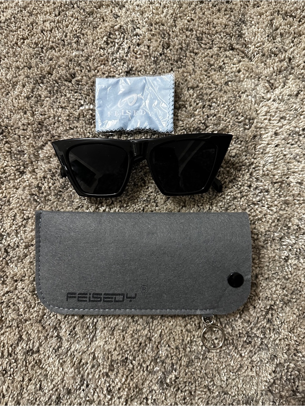 Black Cat-Eye Sunglasses for Men with Grey Case